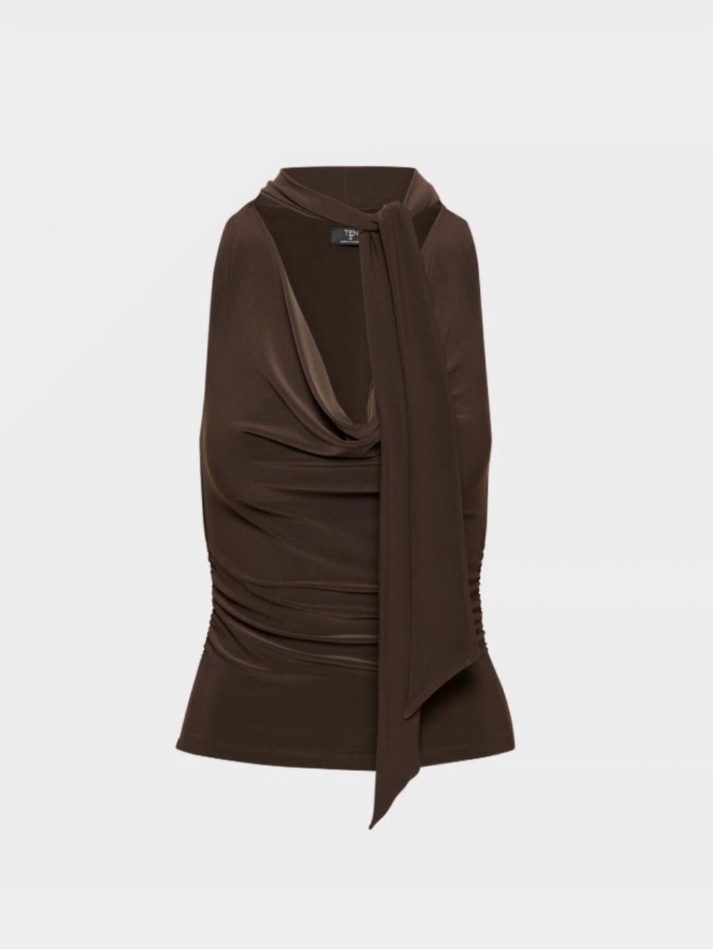 Ten by Babaton smooth matter Penthouse Sleeveless Brown Top front scarf XS